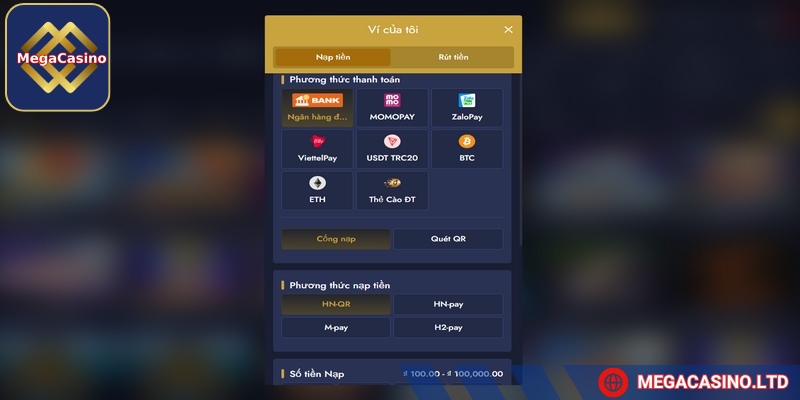 Trang web hỗ trợ nạp tiền qua nhiều phương thức nhanh